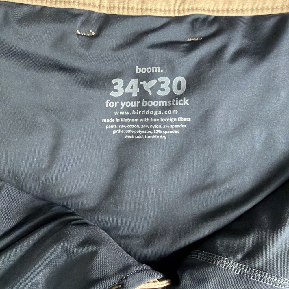 Bird Dogs Boom Khaki Golf Pants Mens 34x30 Slim Stretch Performance Chinos Lined - Picture 6 of 8